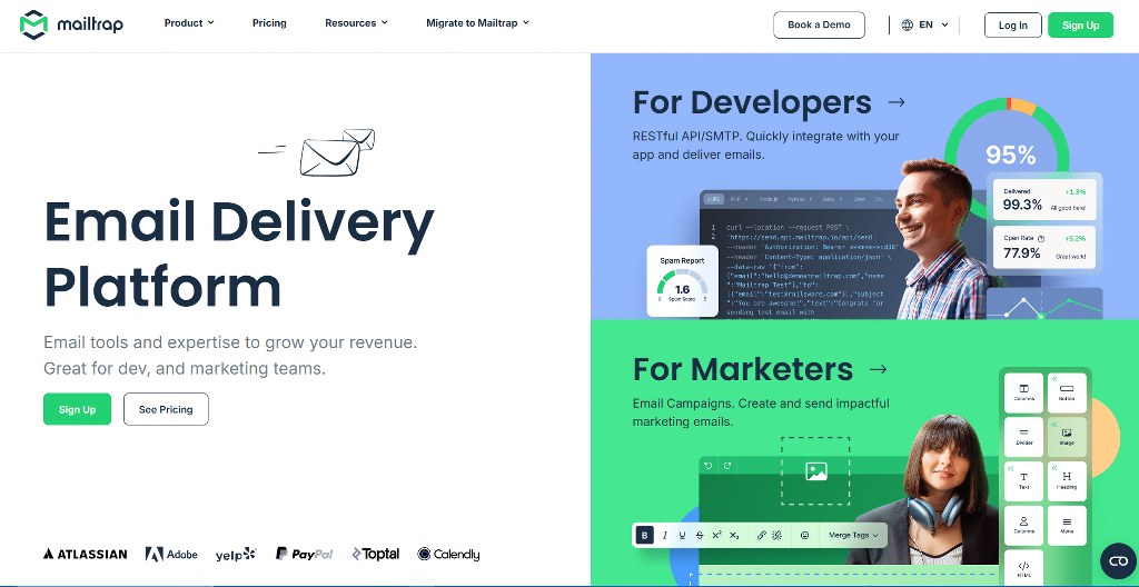 Mailtrap homepage.