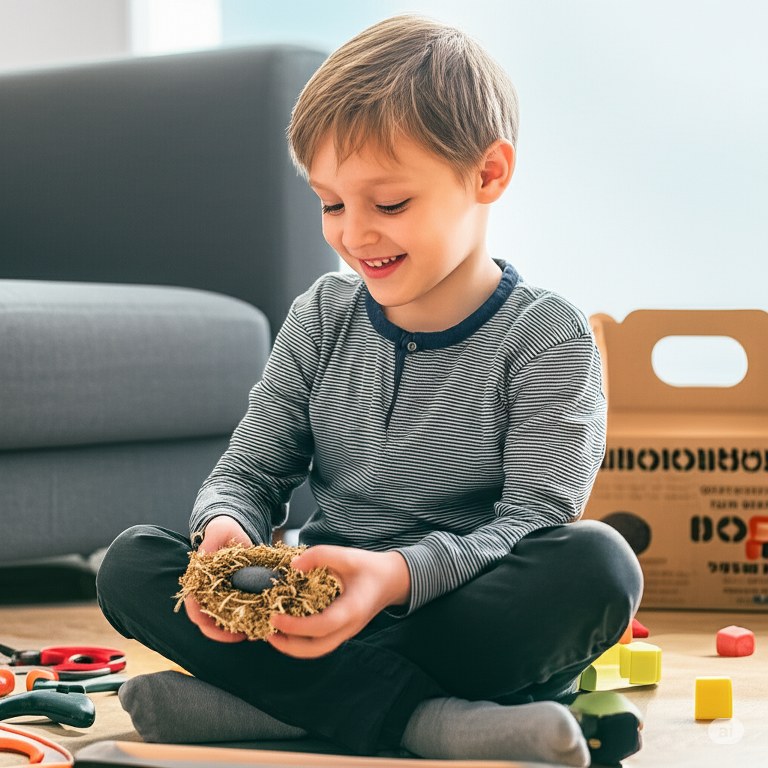 Male kid playing pet rock.