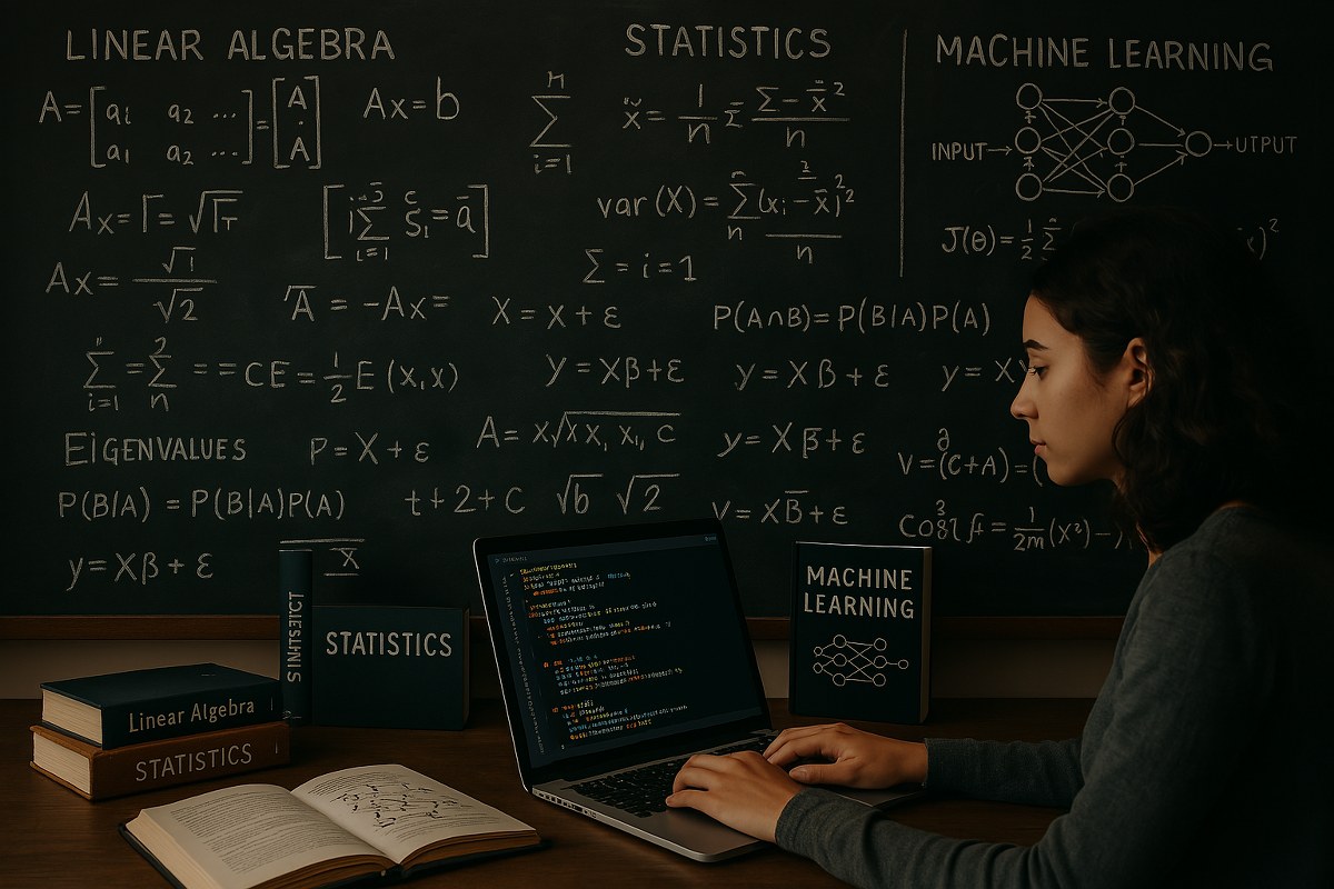 Mathematics for machine learning on a chalkboard.