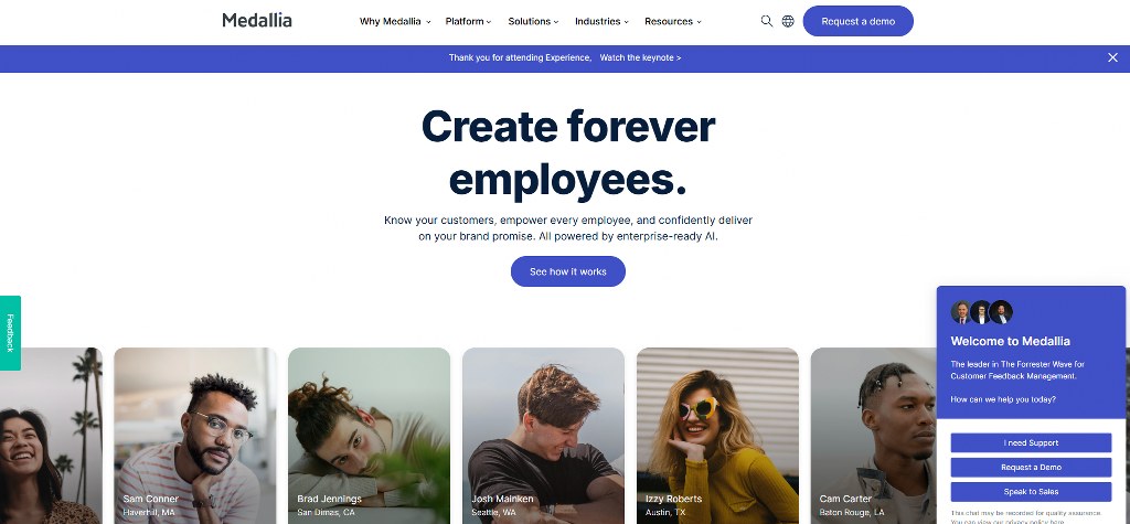 Medallia homepage.