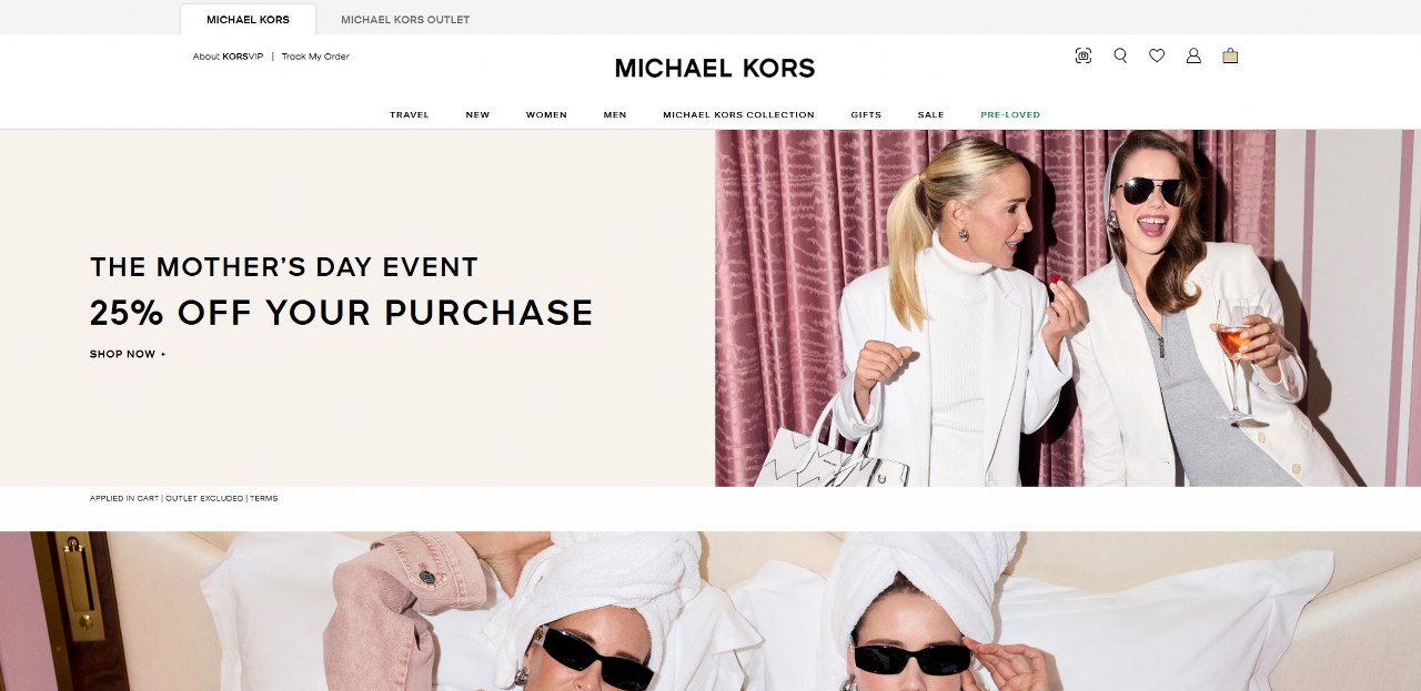 Michael Kors website homepage.