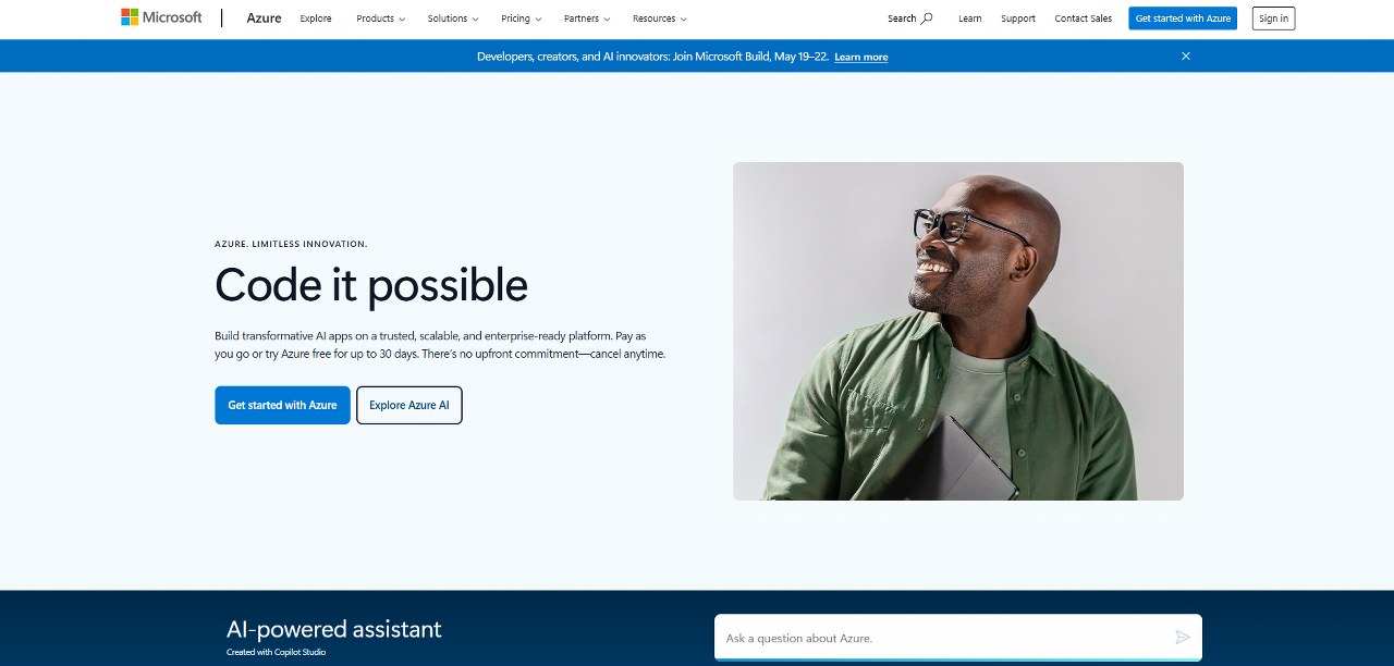 Microsoft Azure website homepage.
