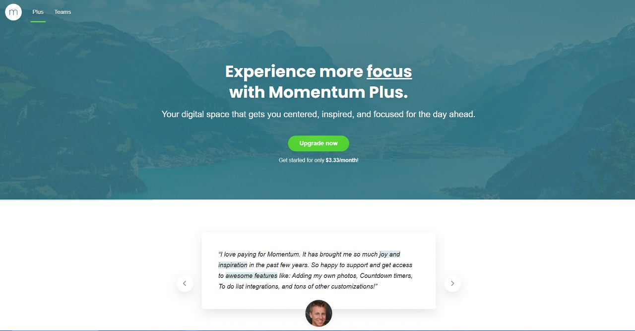 Momentum pricing page.