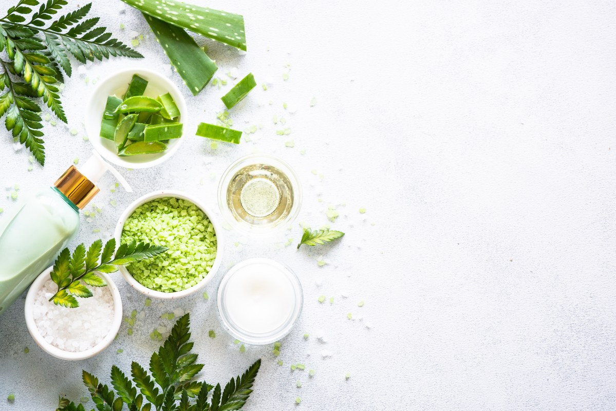 Natural cosmetics products with ingredients.