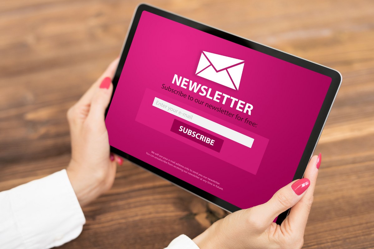 Newsletter on tablet.