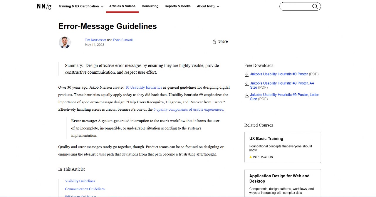 Nielsen Norman Group guidance to error messages page.