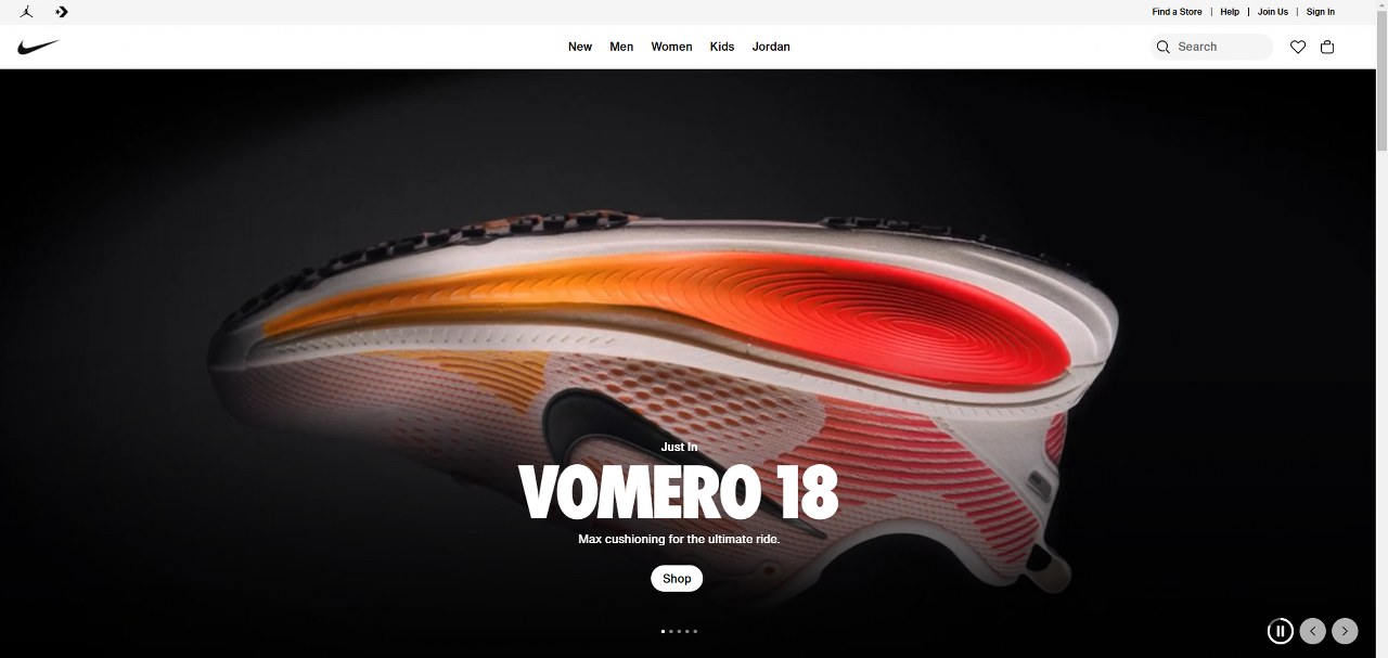 Nike website homepage.