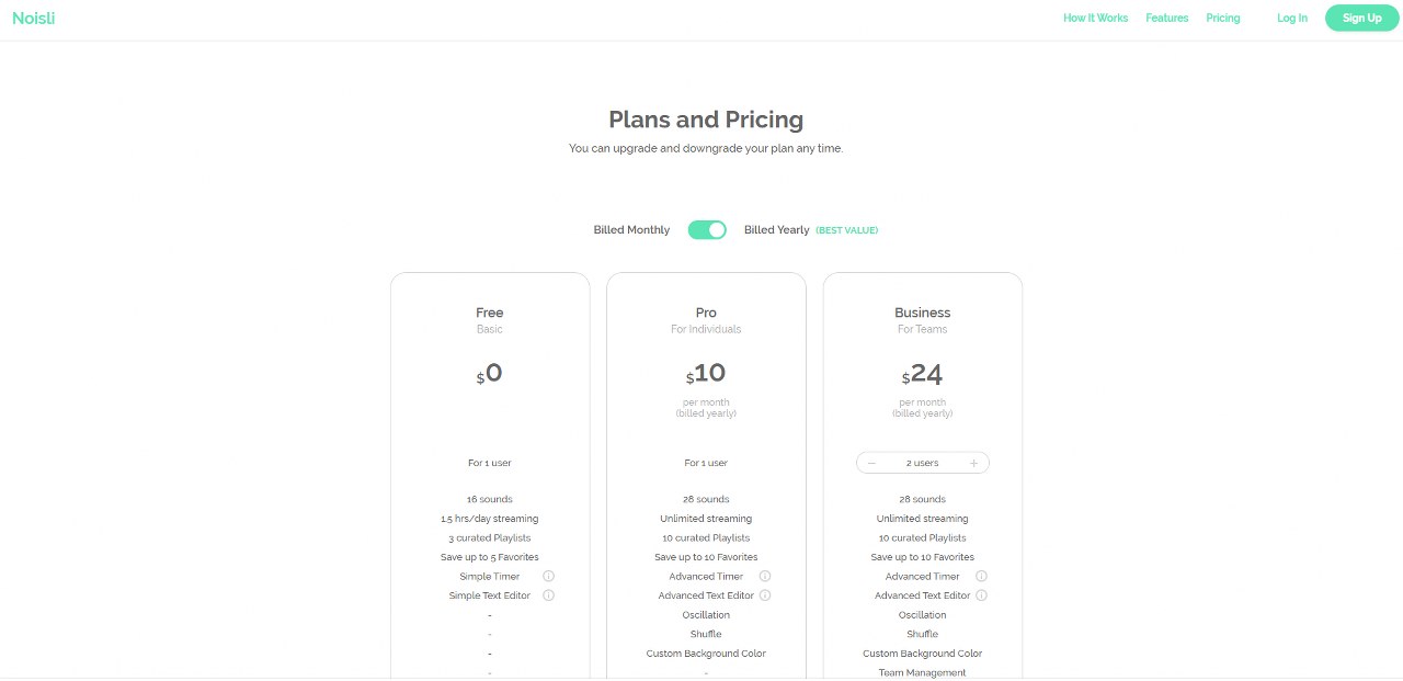 Noislii pricing page.