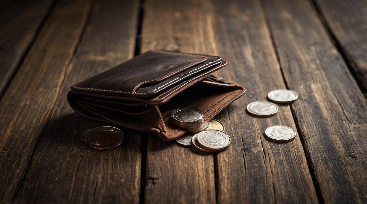 Open wallet with a few coins.