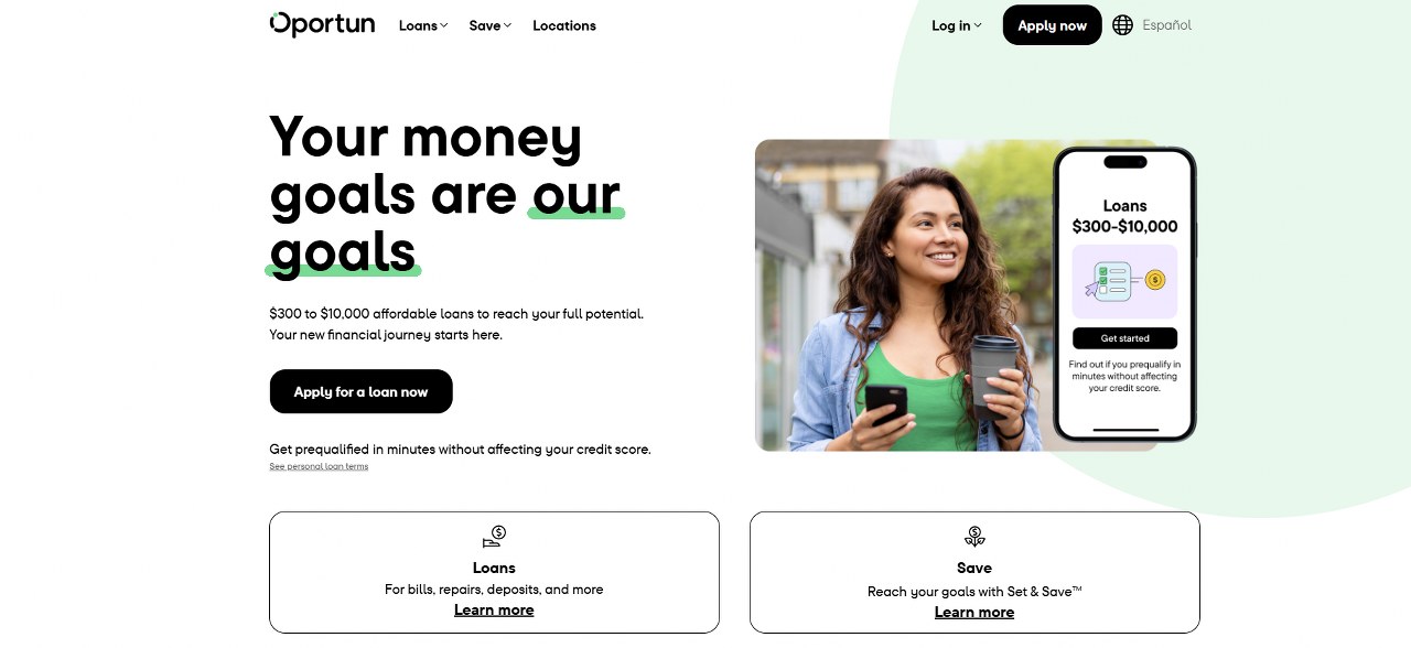 Oportun's website homepage.