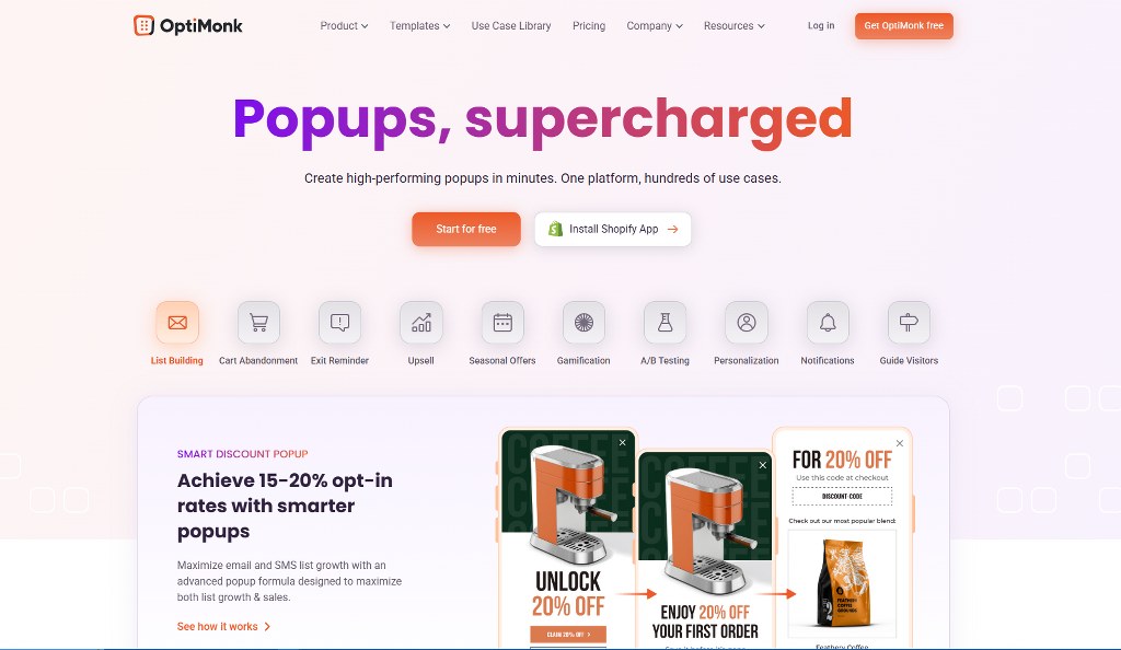Optimonk homepage.