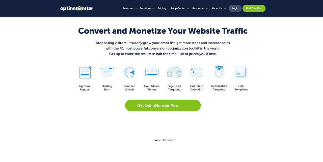 Optinmonster homepage. 