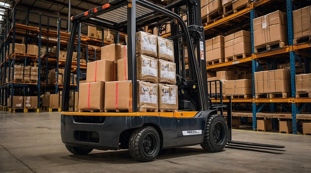 Packages on a forklift.