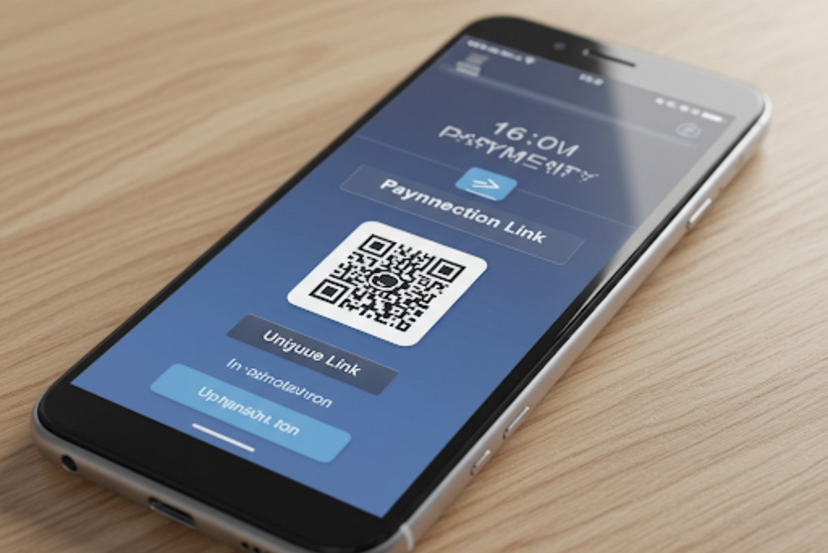 Phone showing unique link to pay.