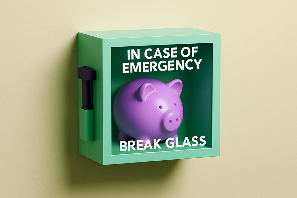 Piggy bank inside emergency box.