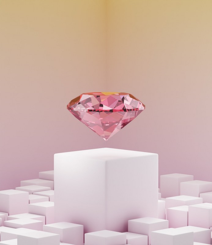 Pink diamond background with podium.