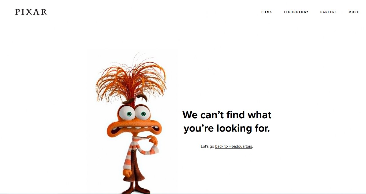 Pixar page not found webpage.