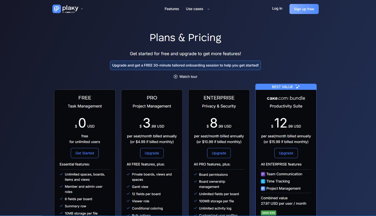 Plaky pricing.