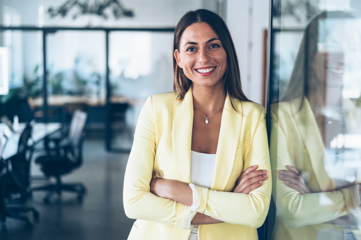 Portrait of woman confidently smiling without fears.