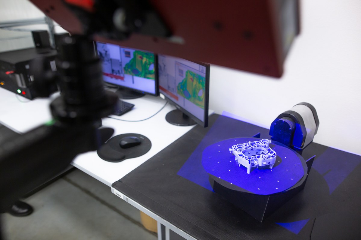 Professional 3D Scanner Scanning an Industrial Object Plastic.