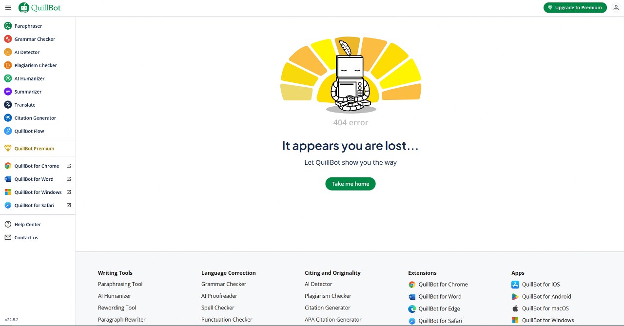 Quillbot 404 page.