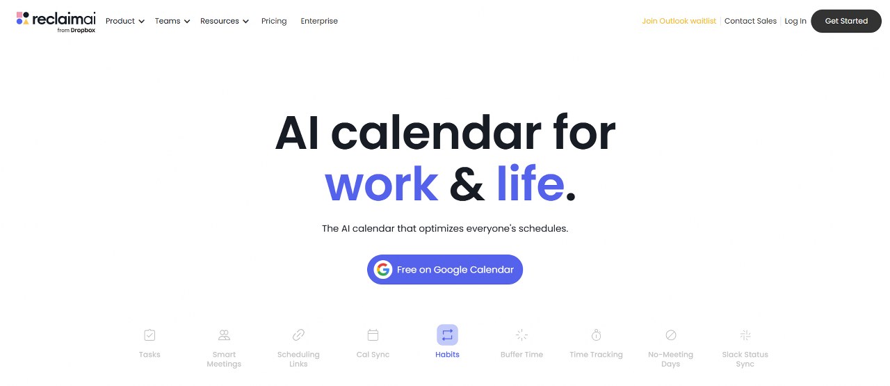 Reclaim.ai website homepage.