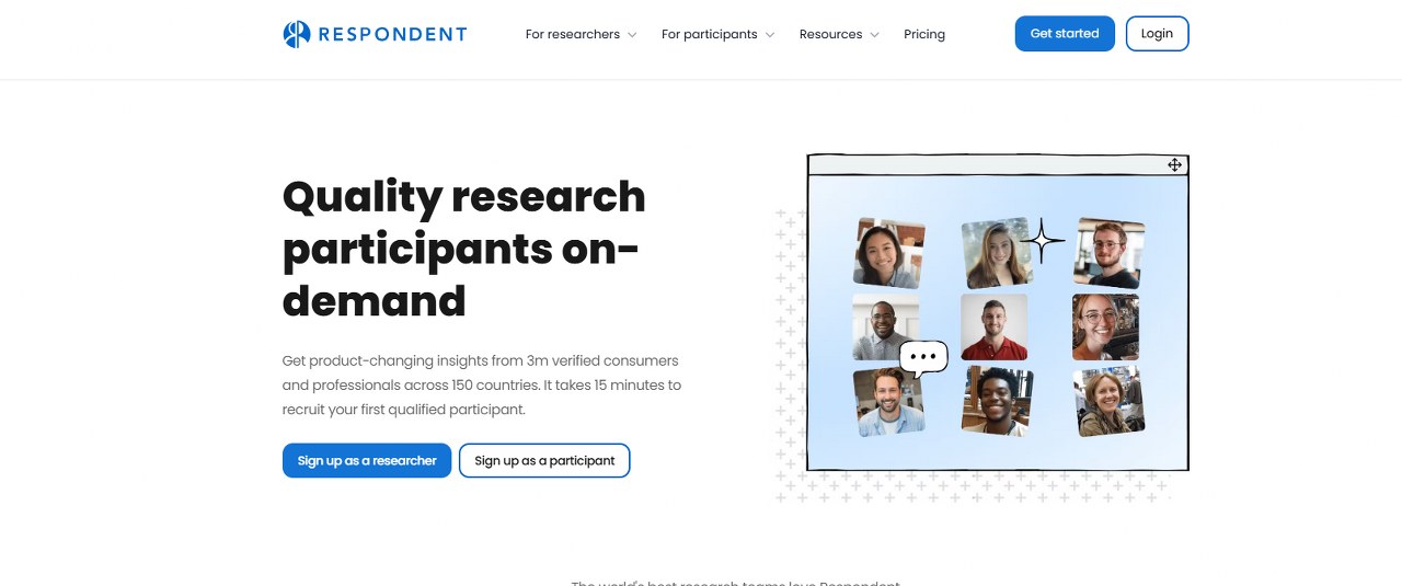 Respondent.io website homepage.