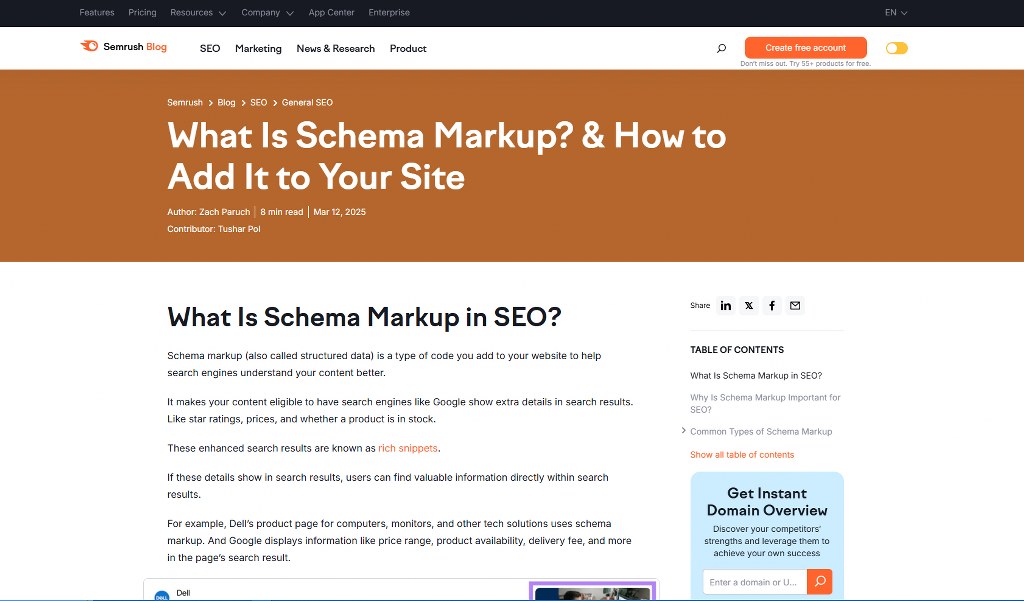 SEMrush blog on Markup.