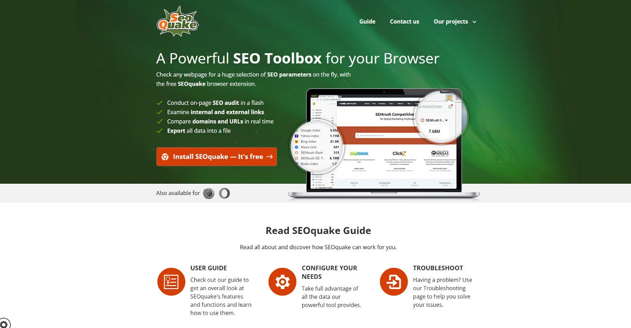 SEOquake homepage.