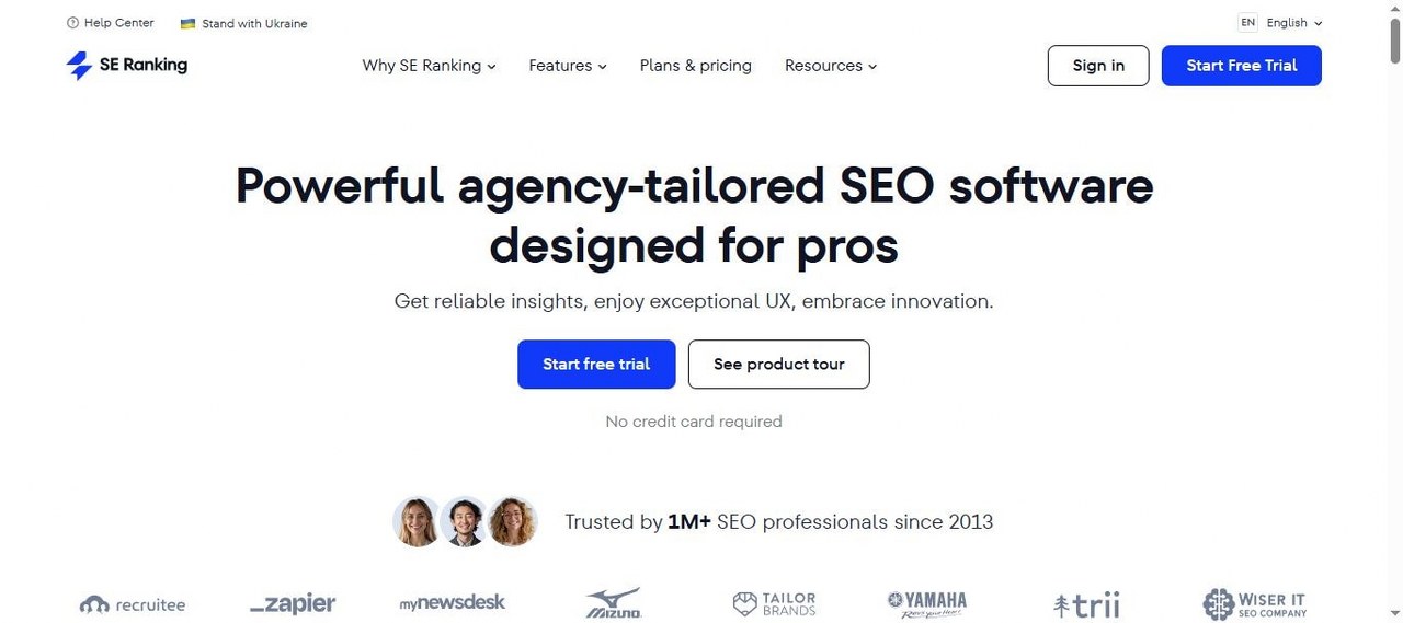 SeRanking.com webpage view.