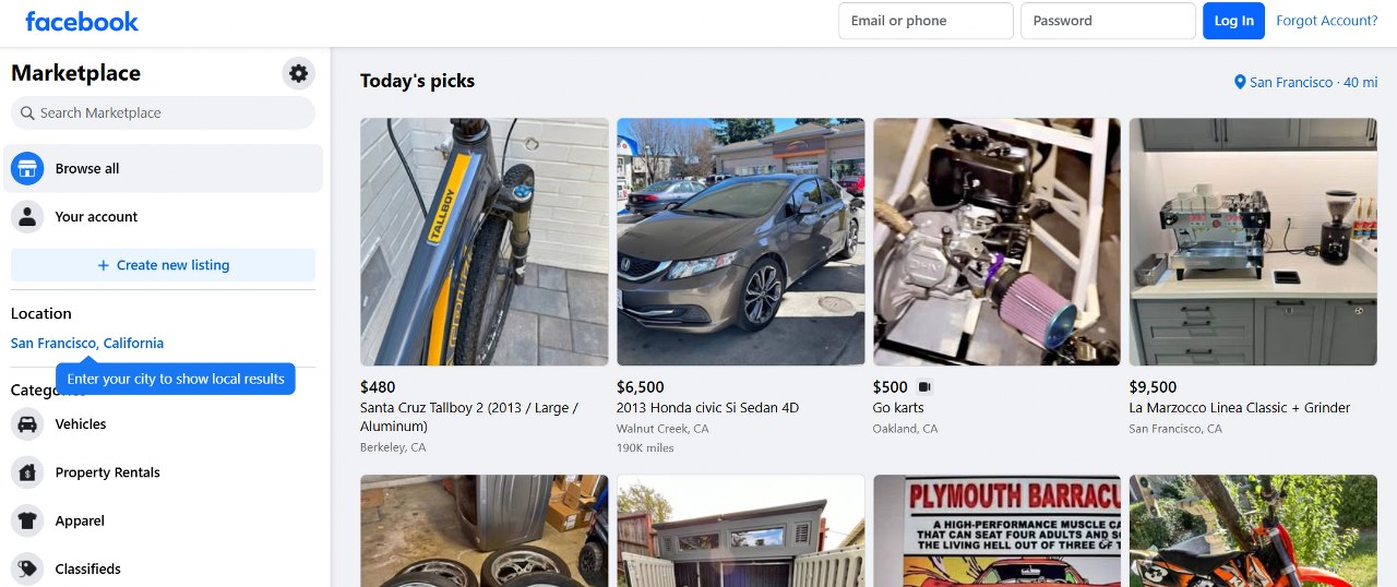 Selling online on Facebook marketplace.