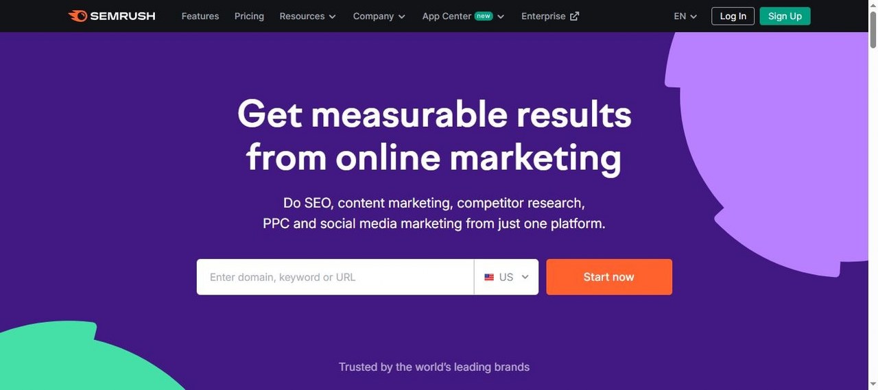 Semrush.com webpage view.