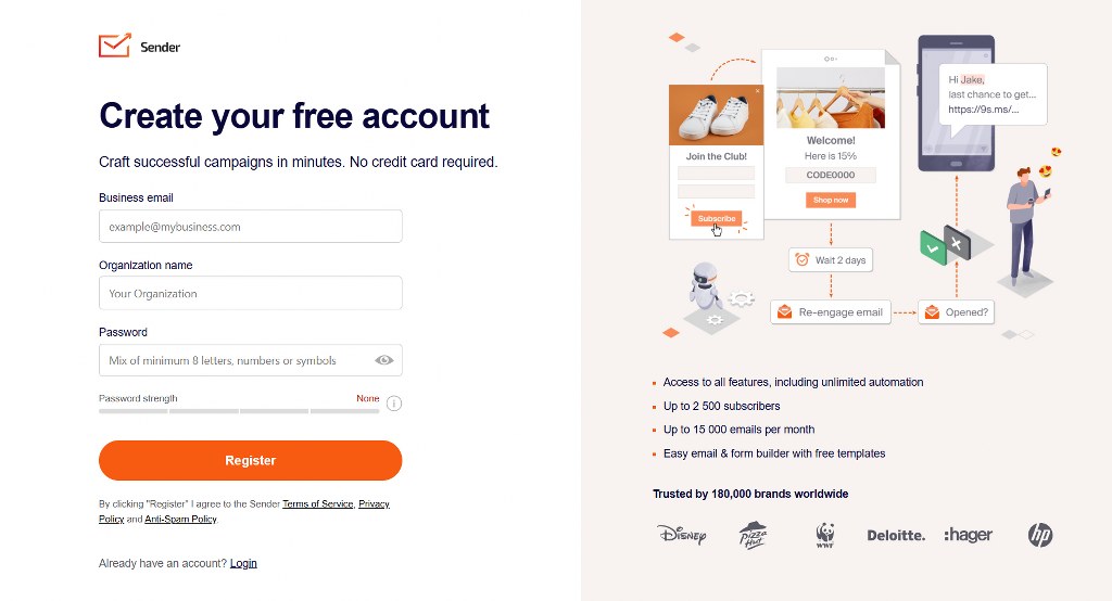 Sender free account.