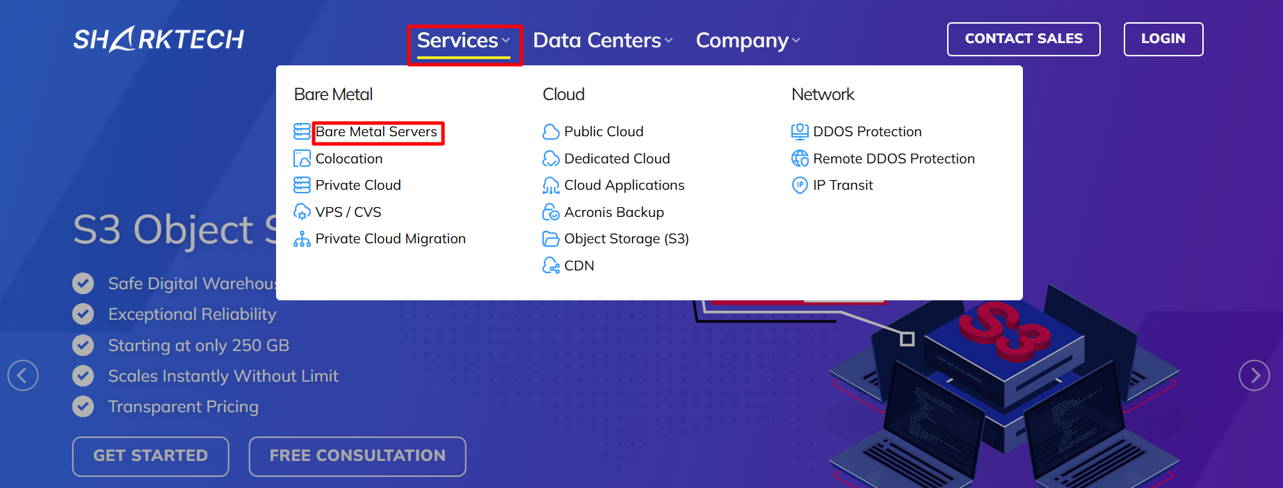 Bare Metal Servers button