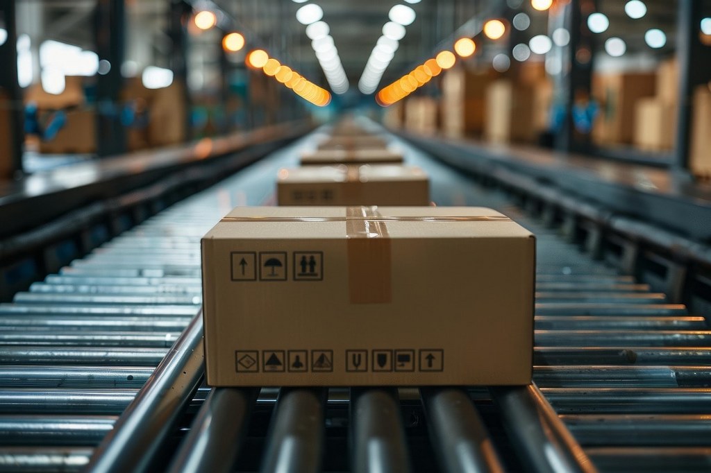 Shipment on a conveyor belt.