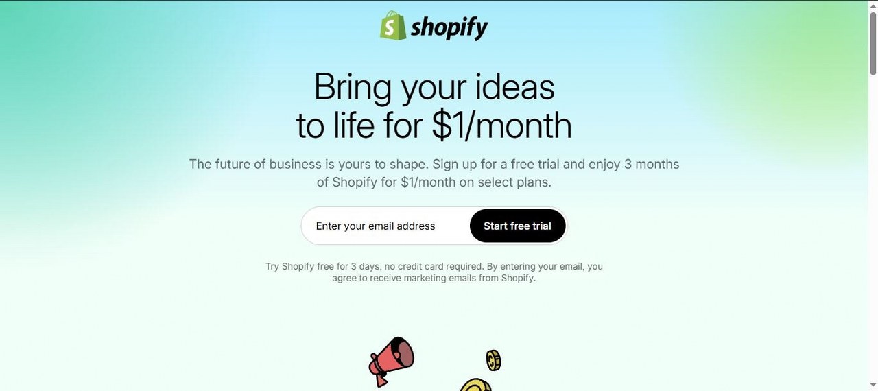 Shopify webpage view.