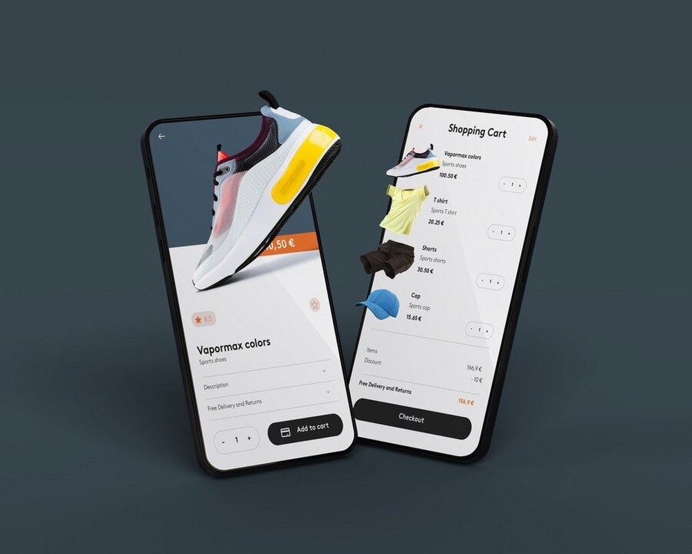 Shopping cart ecommerce illustration on a phone. 