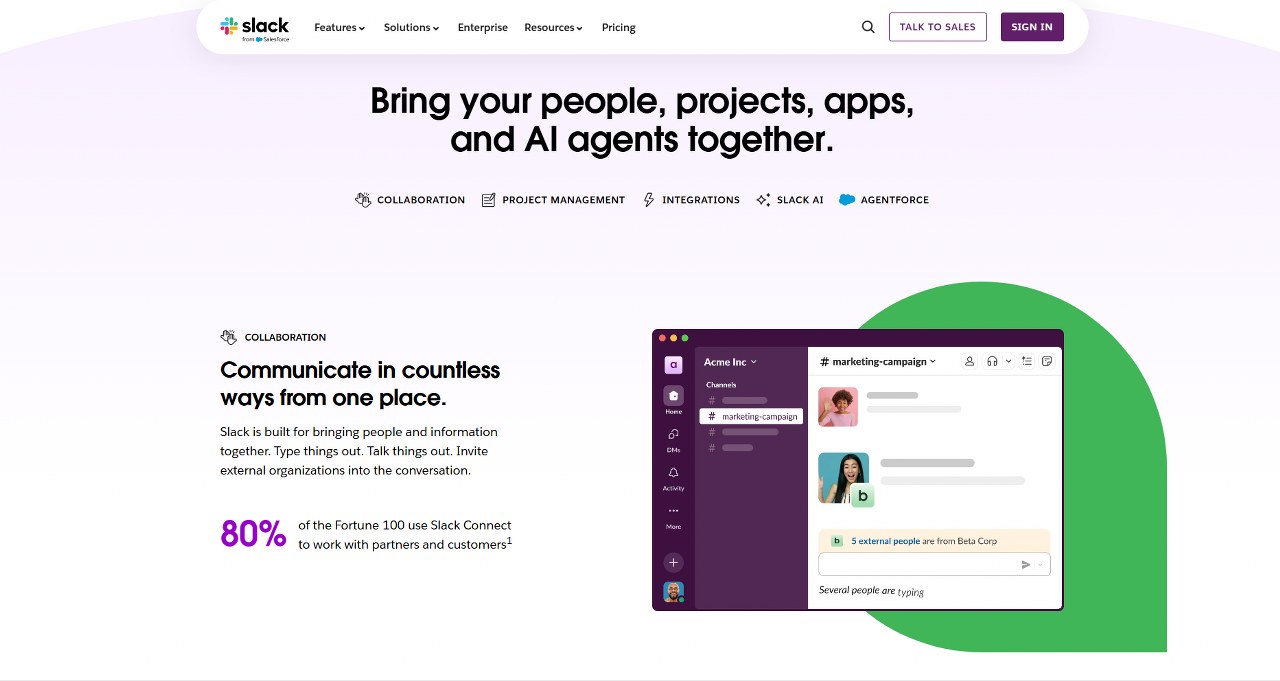 Slack website homepage.