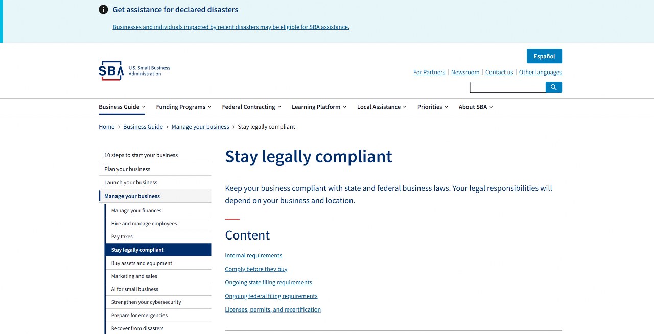 Small Business Administration website.