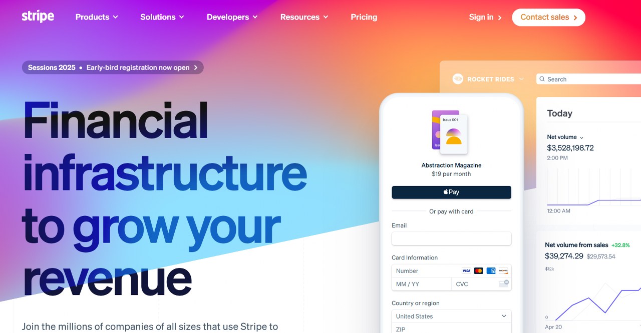 Stripe homepage.