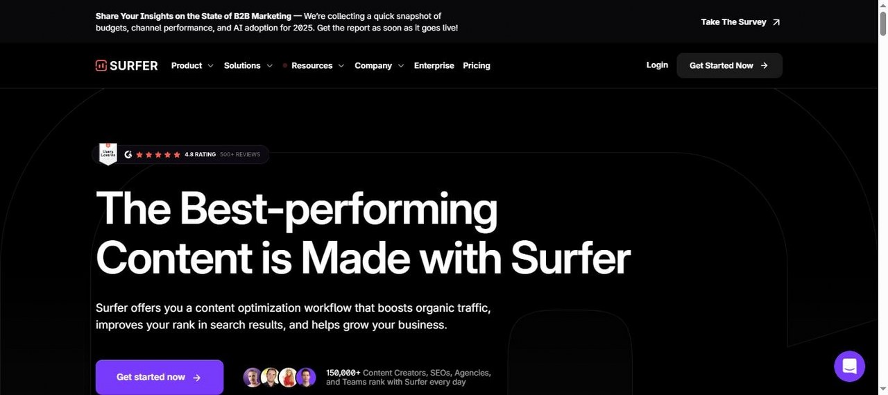 Surferseo.com webpage view.