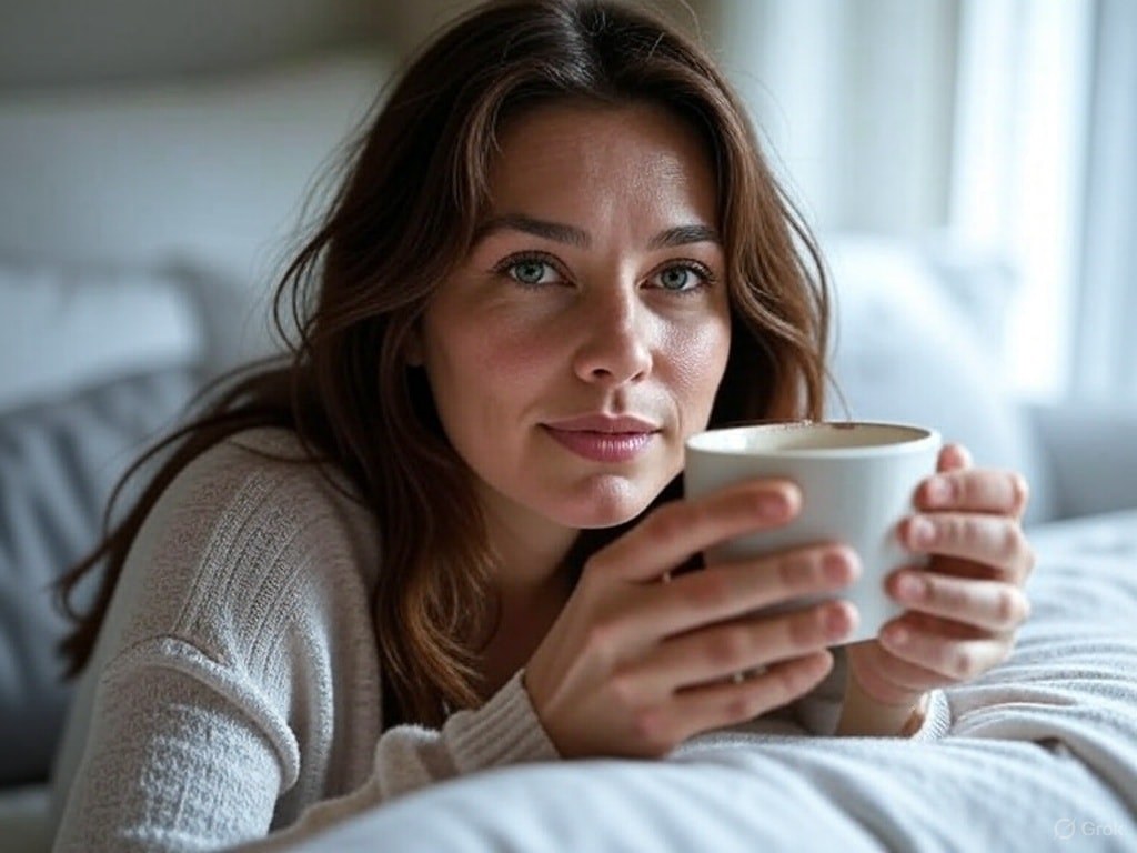 Taking coffee after waking up.