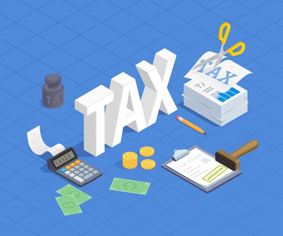 Taxes accounting isometric illustration.