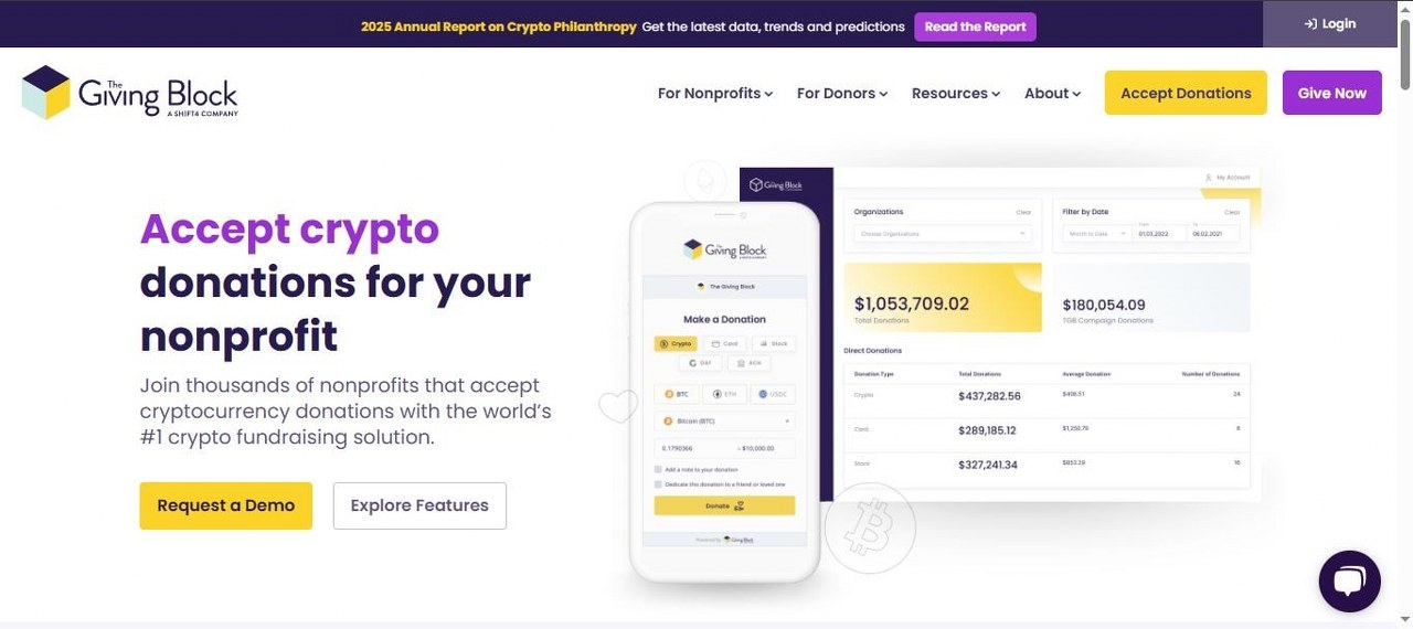The Giving Block webpage view.