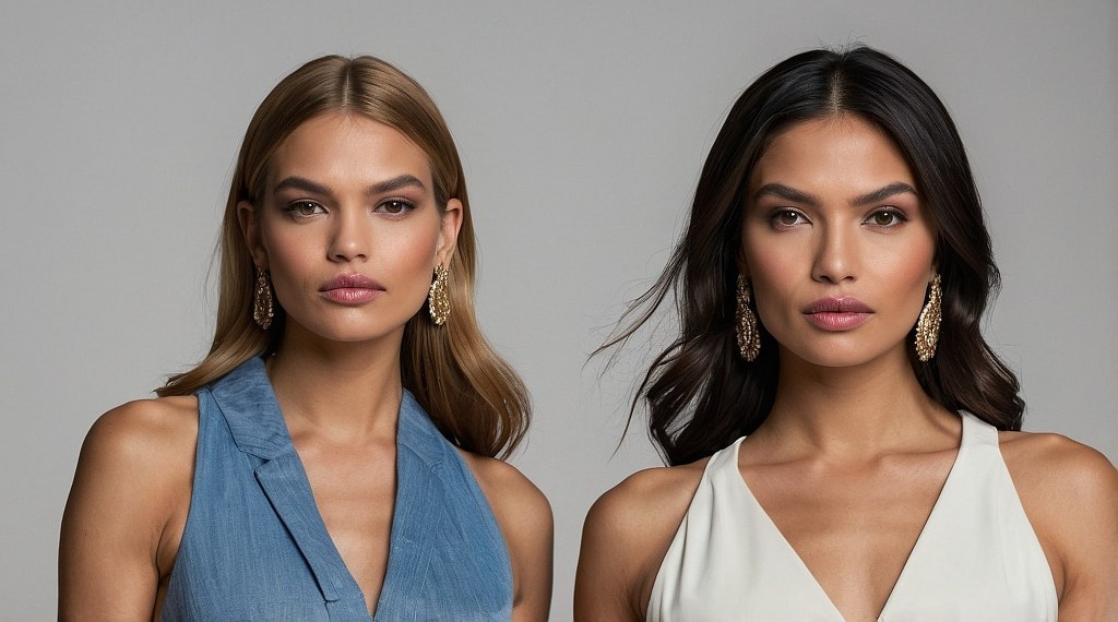 Two ladies in a fashion and beauty contest.