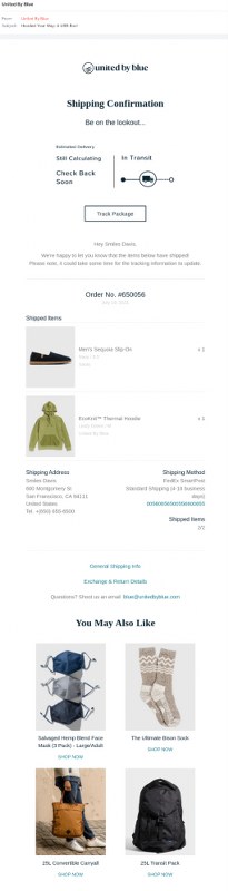 United By Blue post purchase email.