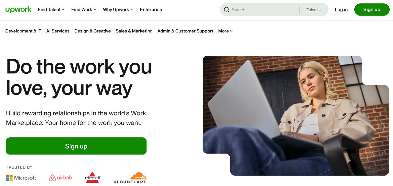 Upwork homepage.