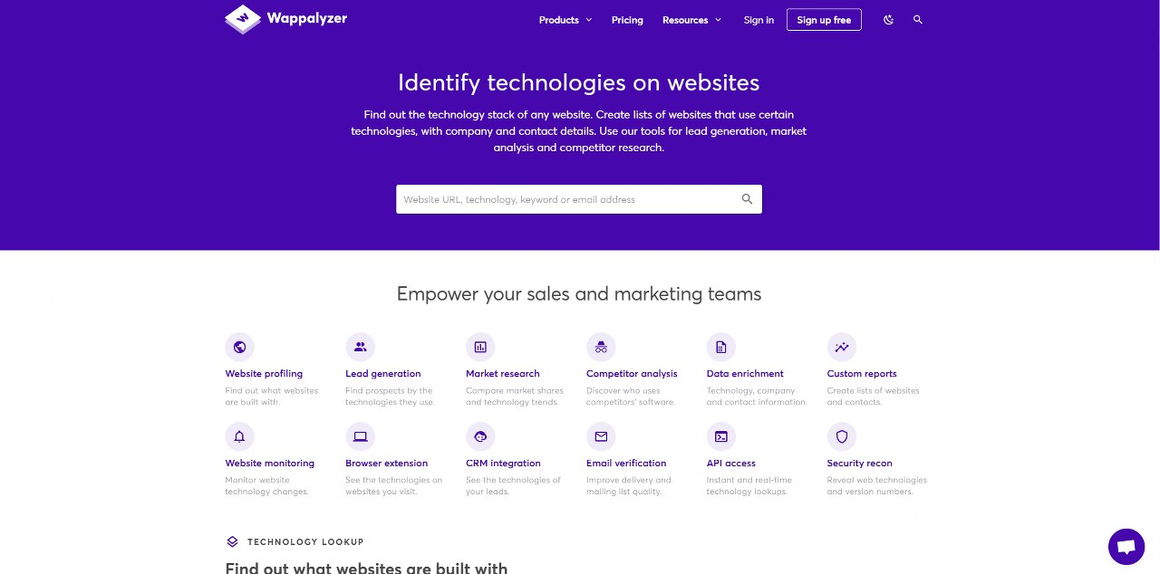 Wappalyzer's website.