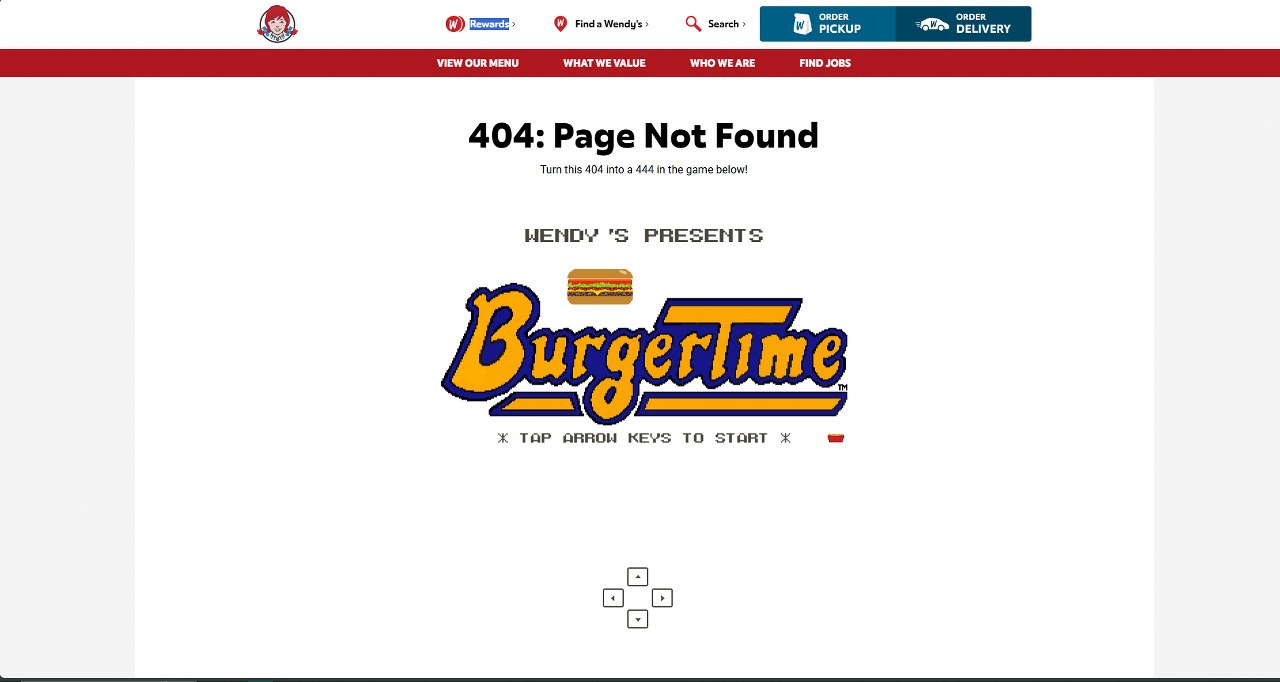 Wendy's 404 page.