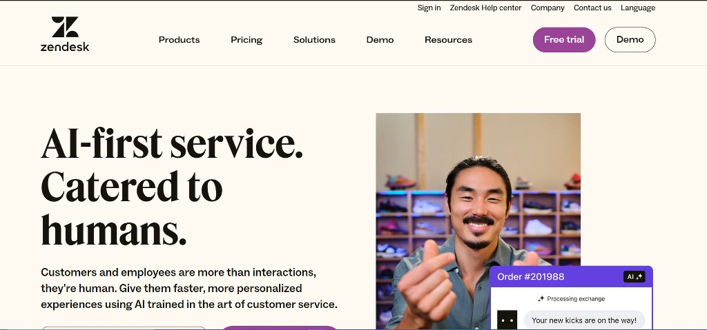 Zendesk homepage.